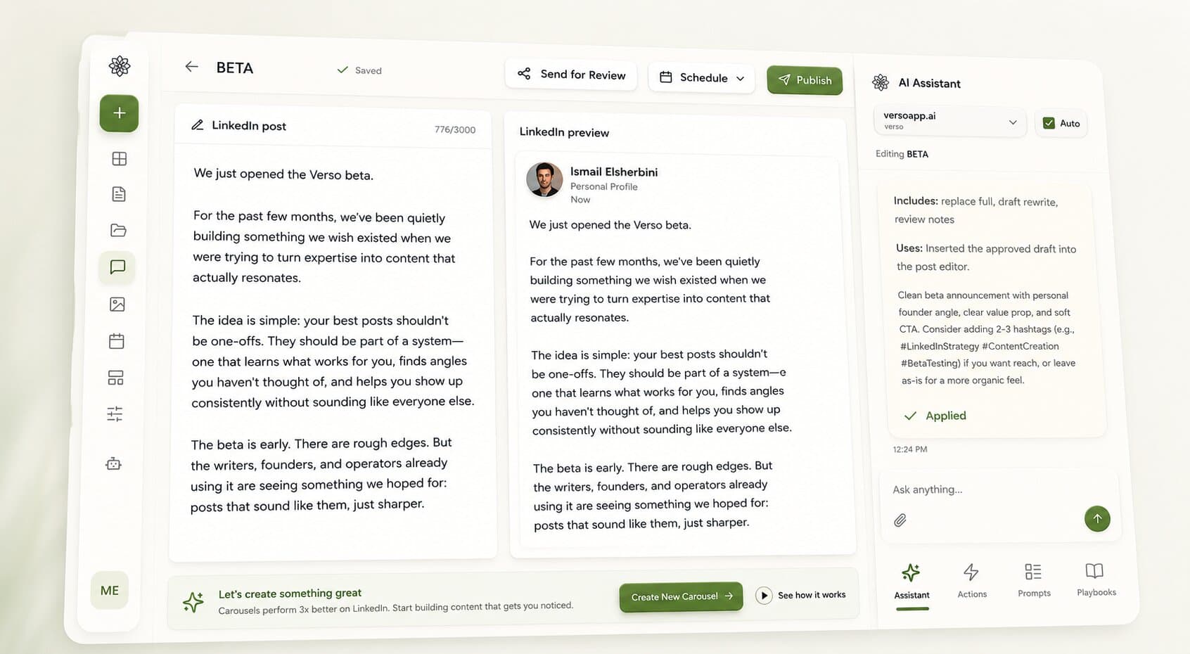 VERSO dashboard preview